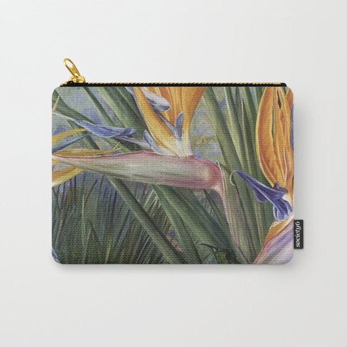 Bird of Paradise orchid flowers and Hummingbirds still life painting Carry-All Pouch
