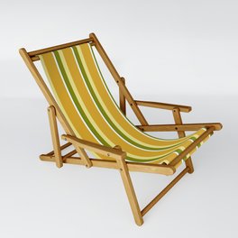 [ Thumbnail: Eye-catching Green, Tan, Goldenrod, White, and Dark Green Colored Lined/Striped Pattern Sling Chair ]