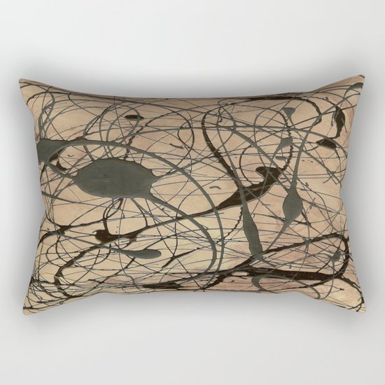 Pollock Inspired Abstract Black On Beige Rectangular Pillow