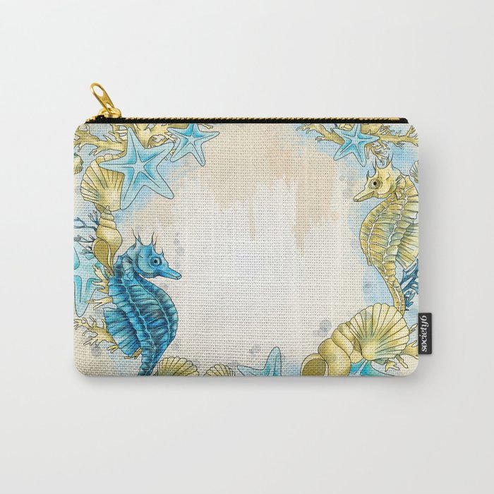 Blue Ocean life with Seahorses, Corals and Chells Carry-All Pouch