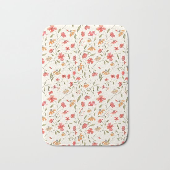 Red and Orange Vintage Floral Pattern Bath Mat