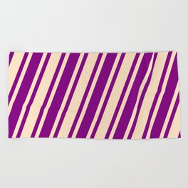 [ Thumbnail: Purple & Bisque Colored Striped/Lined Pattern Beach Towel ]