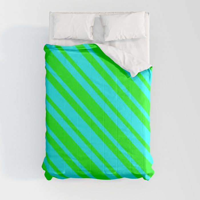Lime & Aqua Colored Lines/Stripes Pattern Comforter
