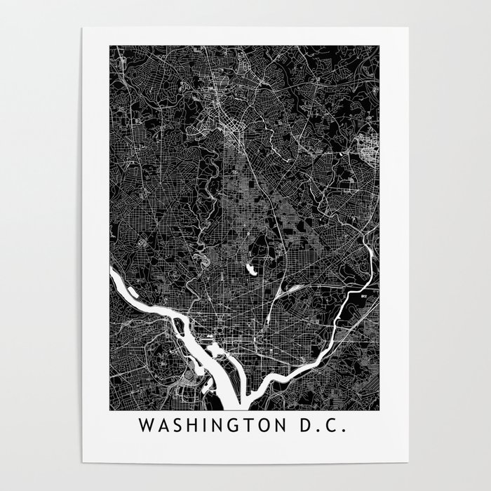 Washington D.C. Black And White Map Poster