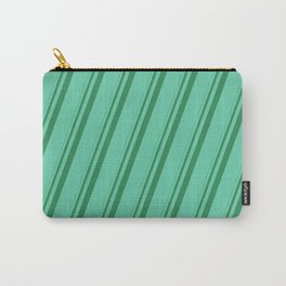 [ Thumbnail: Sea Green and Aquamarine Colored Lines/Stripes Pattern Carry-All Pouch ]