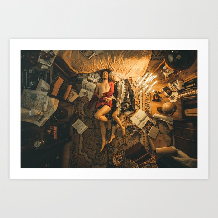 Sleeping Lovers, dreaming about love in a bedroom - Romantic Renaissance Portrait Art Print