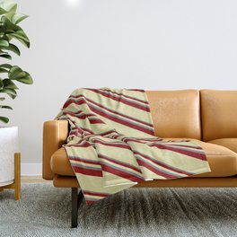 [ Thumbnail: Grey, Dark Red & Pale Goldenrod Colored Striped Pattern Throw Blanket ]