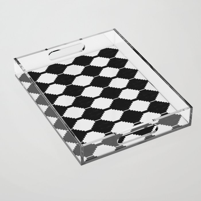 Black and White Southwest Kilim Pattern Acrylic Tray