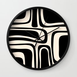 Palm Springs - Midcentury Modern Abstract Pattern in Black and Almond Cream  Wall Clock