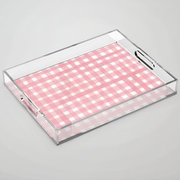 Light Pink Watercolour Farmhouse Style Gingham Check Acrylic Tray