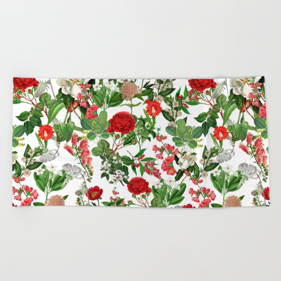 Seamles Botanical Pattern Beach Towel