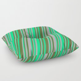 [ Thumbnail: Dark Grey, Green & Dark Olive Green Colored Lines/Stripes Pattern Floor Pillow ]