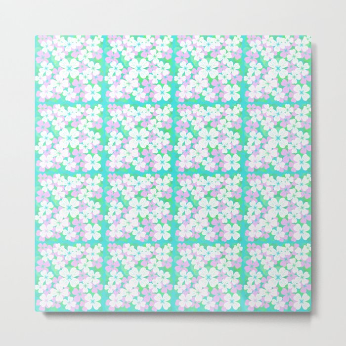 Retro Desert Flowers Pink and Turquoise Pattern Metal Print
