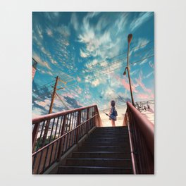 Anime Girl Footbridge Secnery Background Canvas Print