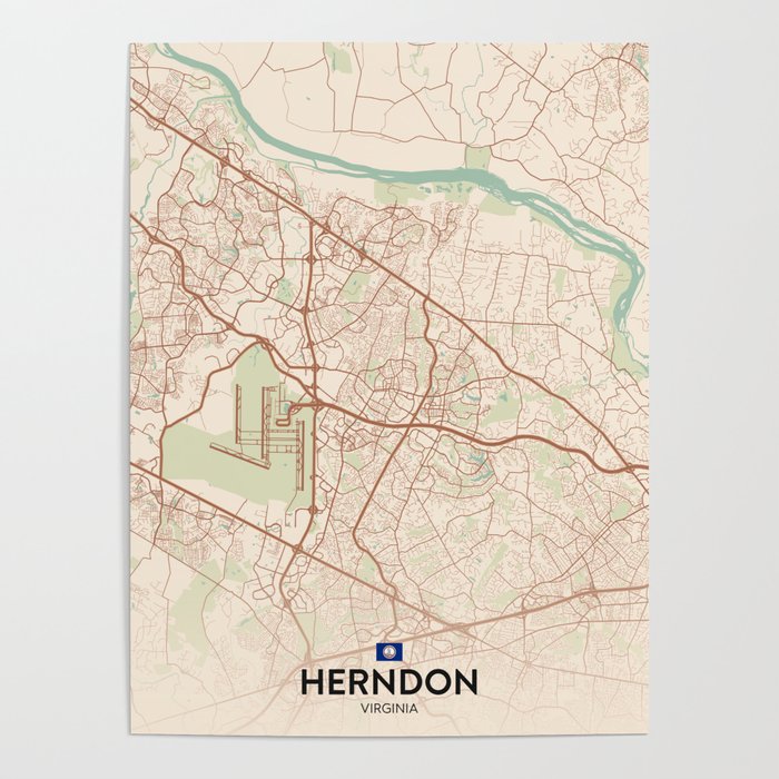 Herndon, Virginia, United States - Vintage City Map Poster