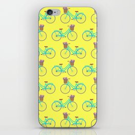 Bicycle with flower basket on yellow iPhone Skin