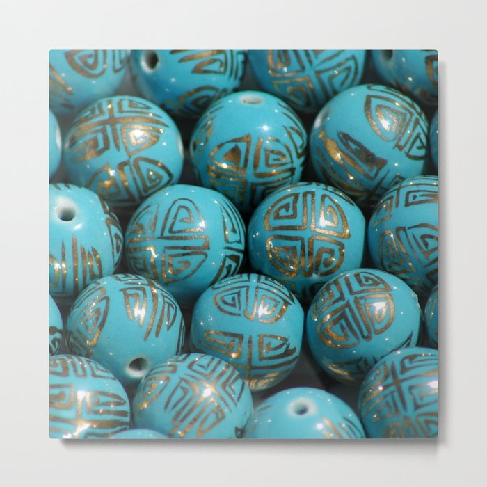 Chinese Porcelain Beads In Blue Metal Print