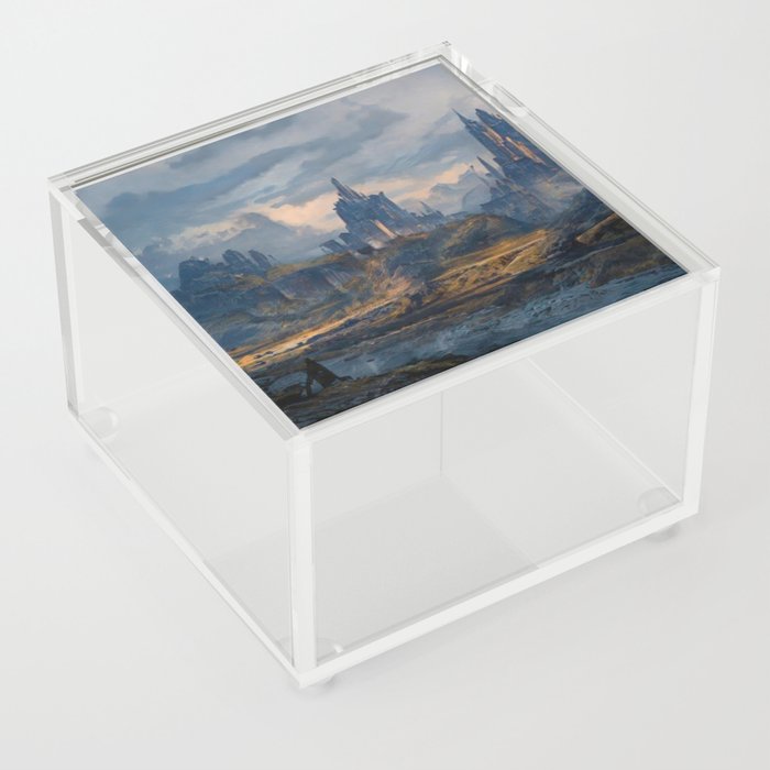 Castle Mountain Fog artwork,landscape mountain and trees  Acrylic Box