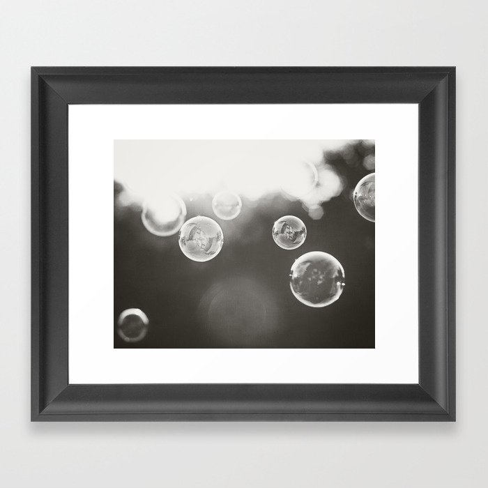 Bubble Photography, Black and White Bathroom Art, Laundry Room Photo Framed Art Print