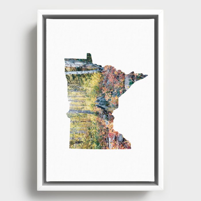 Minnesota Map and Colorful Autumn Forest Framed Canvas