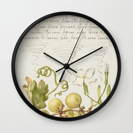 Vintage ornamental calligraphic art with grapes and flowers Wall Clock