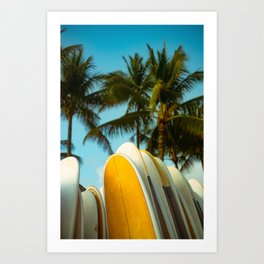 Surfboards on the Beach in Hawaii With Palm Trees and Blue Sky Art Print | Beach, Hawaii, Surfing, Surf, Honolulu, Summer, Northshore, Ocean, Surfboard, Coast 