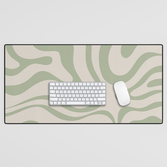 Liquid Swirl Abstract Pattern in Almond and Sage Green Desk Mat