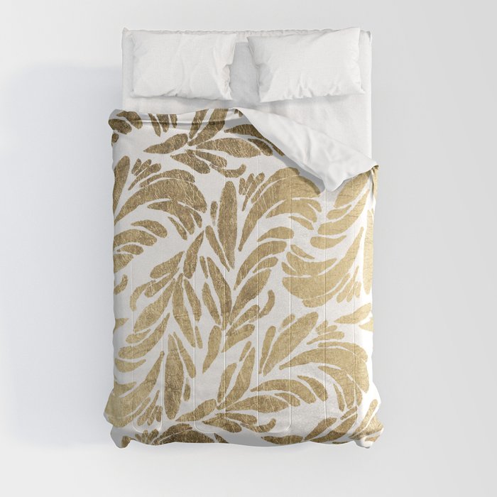 Elegant white chic faux gold foil floral damask pattern Comforter