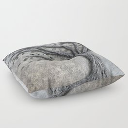 Neutral Gray and Beige Blowing Tree Painting Floor Pillow