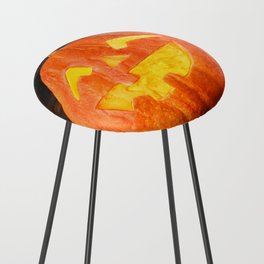 Halloween Pumpkin with Leaves on Wooden Background Counter Stool