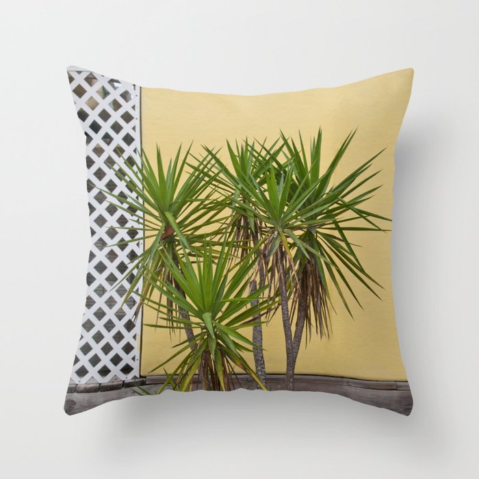 Palm meets Yellow Wall #1 #wall #art #society6 Throw Pillow