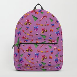 Bright Christmas watercolor pattern on lilac background Backpack