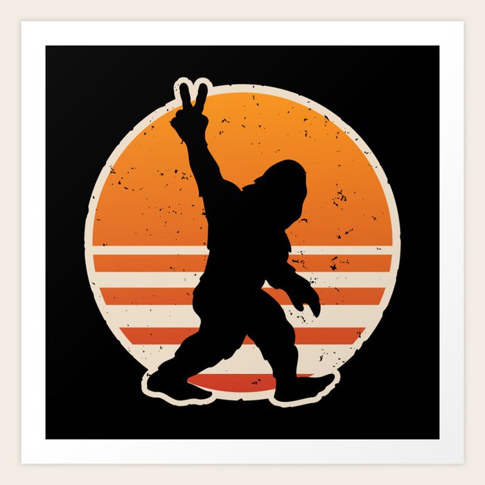 Retro Bigfoot Peace Sign Art Print by hobrath | Society6
