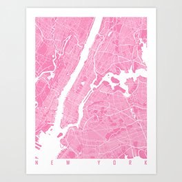 New York map pink Art Print
