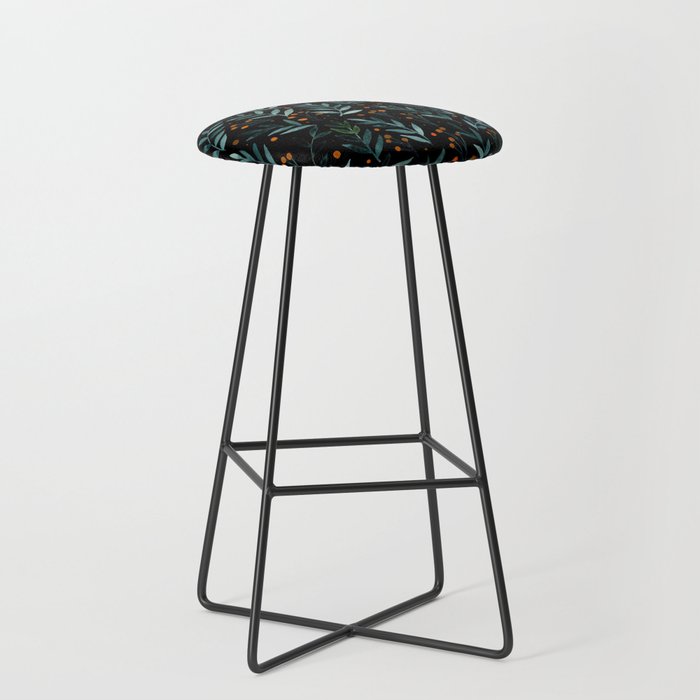 Festive watercolor branches - black, teal and orange Bar Stool