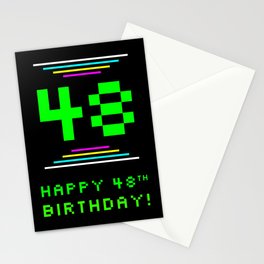 [ Thumbnail: 48th Birthday - Nerdy Geeky Pixelated 8-Bit Computing Graphics Inspired Look Stationery Cards ]