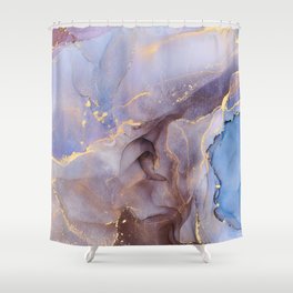Currents of translucent hues, snaking metallic swirls, and foamy sprays of color shape the landscape of these free-flowing textures. Natural luxury abstract fluid art painting in alcohol ink technique Shower Curtain