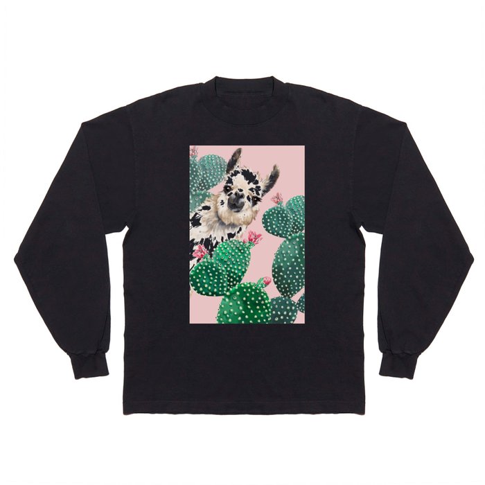Llama and Cactus Pink Long Sleeve T Shirt