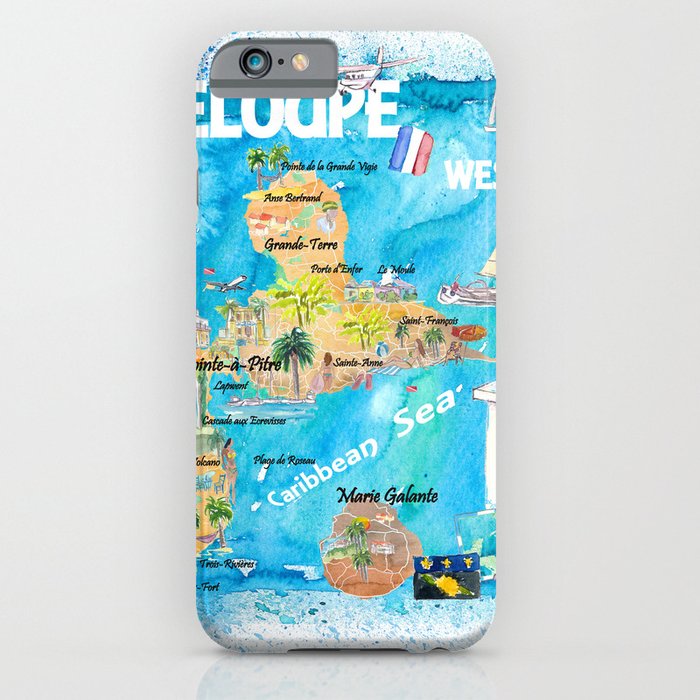 Guadeloupe Antilles Illustrated Caribbean Travel Map with Highlights of West Indies Island Dream iPhone Case