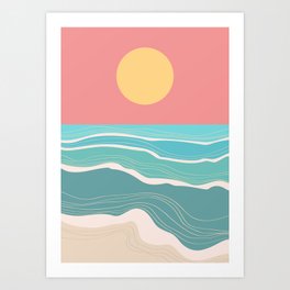 Crashing wave on sunny bay Art Print