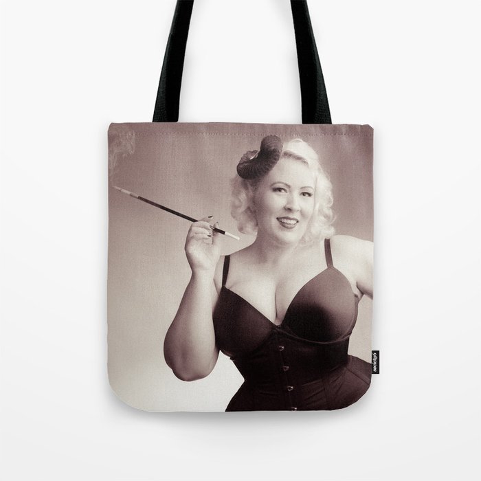 "Of Corset Darling" - The Playful Pinup - Vintage Corset Pinup Photo by Maxwell H. Johnson Tote Bag