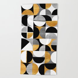 Mid Century Modern Geometric Print // Gold, Silver, Black and White // Semi Circles Geo Art Beach Towel