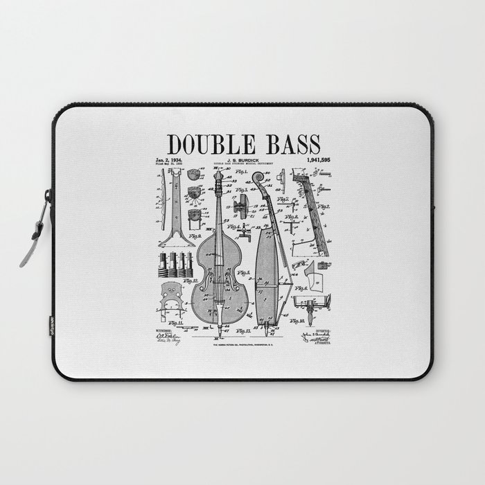 Double Bass Player Bassist Musical Instrument Vintage Patent Laptop Sleeve