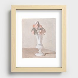 Giorgio Morandi - Still Life White Vase with Pink rose flowers Recessed Framed Print