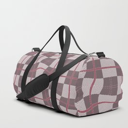Warped Checkerboard Grid Illustration Red Brown Duffle Bag