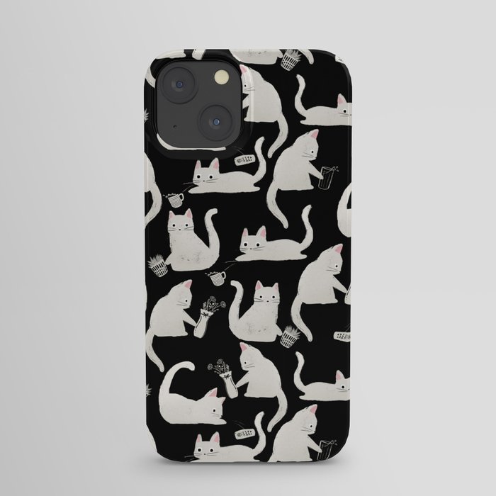 Bad Cats Knocking Things Over, Black & White iPhone Case