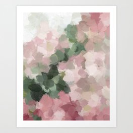 Blurry Bouquet - Forest Green Fuchsia Blush Dark Pink Abstract Flower Nature Painting Art Print Art Print