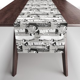 Spooktacular long dachshunds // light grey background mummy ghost and skeleton dogs Table Runner