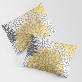 Modern Flowers Print, Yellow, White and Charcoal Grey Pillow Sham