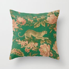 Vintage Animal Design with Flowers and Leopard Throw Pillow